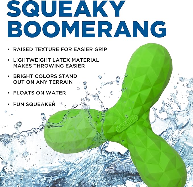 Playology Hound2O Dog Toys | Squeaky Boomerang Floating Toy for Dogs | Green Outdoor Toy - Easy to Clean and Made from Non Toxic Materials