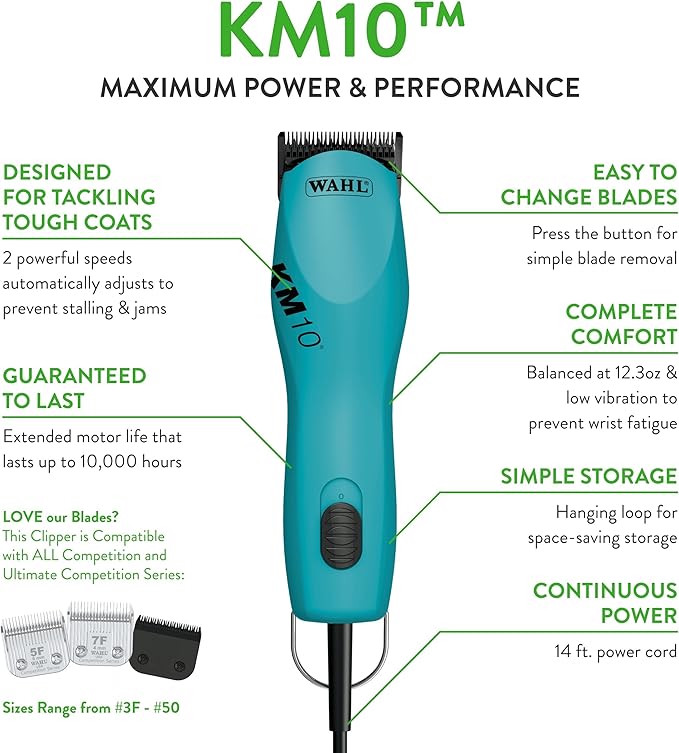 Wahl Professional Animal KM10 2-Speed Brushless Motor Pet, Dog, and Horse Clipper Kit - Turquoise