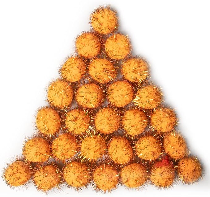 VAPKER 30 Piece 1.5" Orange Color Sparkle Balls Cat's Favorite Toy Tinsel Pom Poms Glitter