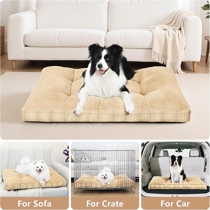 MIHIKK Washable L Dog Bed for Large Dogs with Anti-Slip Bottom, Premium Foam Pet Pad for Crate for Large Medium Small Sized Puppies, 35" x 23" Light Brown