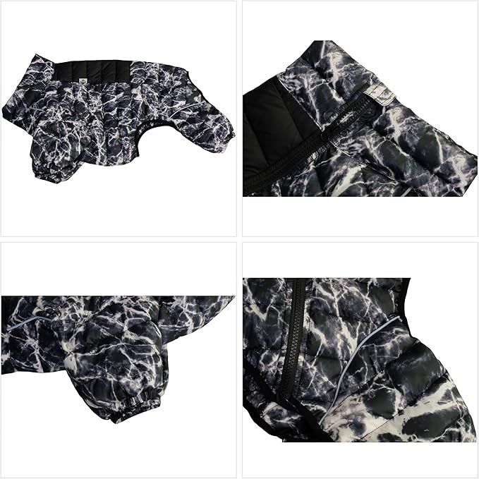 Dog Coat Dog Warm Jacket, 4 Legs Covered Waterproof Windproof Reflective Warm Dog Vest, Zippered Adjustable Outdoor Dog Snow Jacket for Small Medium Large Dogs micai-Black XXXL