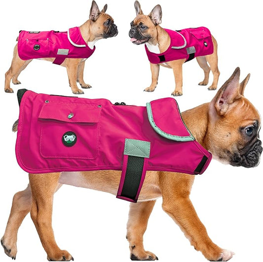 Joyride Harness FrostFlex Dog Winter Jacket - Fleece Lined & Water-Resistant - Snowsuit with Pockets for Treats & Poop Bags - Durable Cold Weather Dog Coat - Pink Berry-XXL