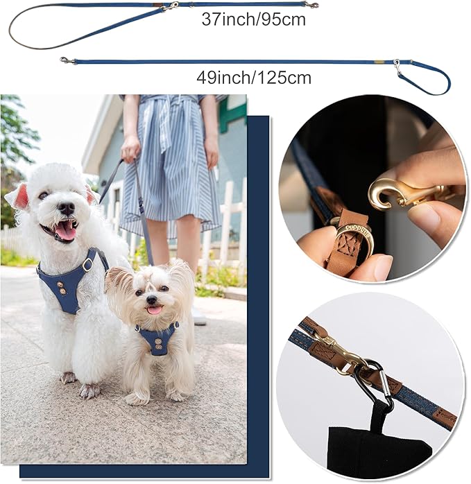 No Pull xs Dog Harness with Multifunction Dog Leash,Soft Adjustable No Choke Escape Proof Pet Harness Vest,Denim Blue,XXS