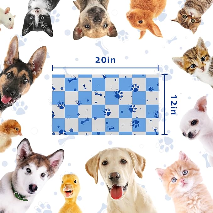 Checkered Absorbent Dog Feeding Mat Quick Dry Diatom Mud Non-Slip Pet Food Placemats Pad with Rubber Backing for Food and Water Bowls 12"x20"