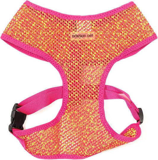Parisian Pet Dog Harness - Adjustable Pink/Yellow Dog Vest Harness - 100% Mesh Fabric No Pull Puppy Harness - Cooling Dog Harness for Large Dogs - Idle for Walking, Running, and Hiking - XL