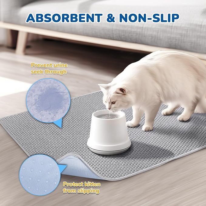 BurgeonNest Cat Litter Mat 30" x 24", Upgraded Felt & Fabric Material Cat Trapping Mat for Fewer Creases, Holds 1-2 Litter Boxes, Urine-Proof, Machine Washable, Non-Slip, Soft on Paws, Grey