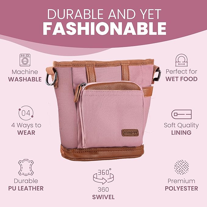 BEAU&FUR Large Dog Treat Pouch with Clicker for Training – 4 Cup Capacity, Built-In Poop Bag Dispenser, Expandable Pocket, Metal Buckle, Large Back Pocket, Ideal Design for Walks and Training – Pink