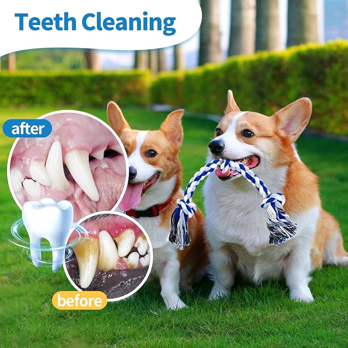 [2 Pack] Dog Rope Toys, Dog Chew Toy for Medium and Small Dogs, 3 Knots Heavy Duty Puppy Rope Toy, 100% Cotton Tug of War Dog Toys for Boredom, Teeth Cleaning