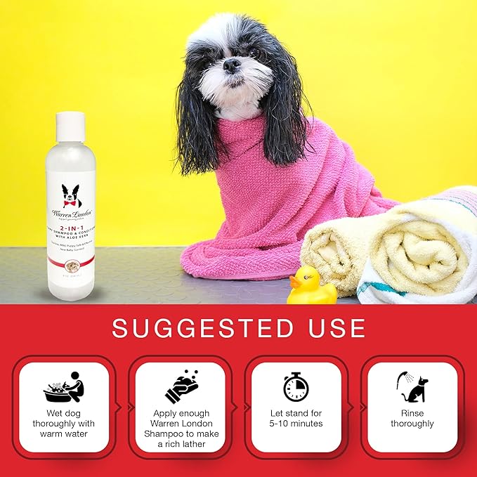 Warren London 2-in-1 Puppy Shampoo & Conditioner 8 oz | Tearless Baby-Powder Scent | Moisturizing Aloe & Shea Butter Formula for Puppies, Dogs & Cats | pH-Balanced, Cruelty-Free, Made in USA