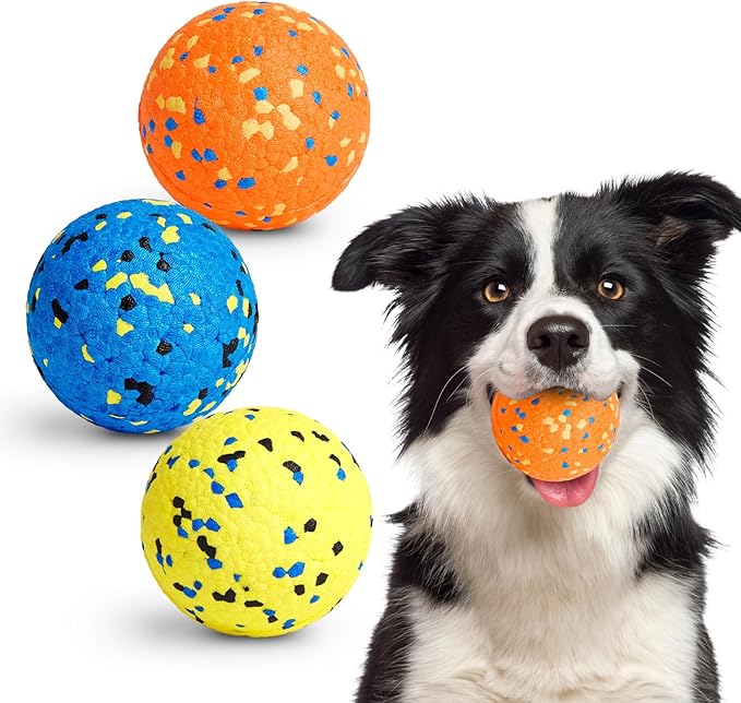 Dog Balls Tennis Ball for Aggressive Chewers, Dog Bouncy Balls Chew Toys Water Toy Fetch Ball for Large Medium Small Puppies, 3 Pack 3.15''