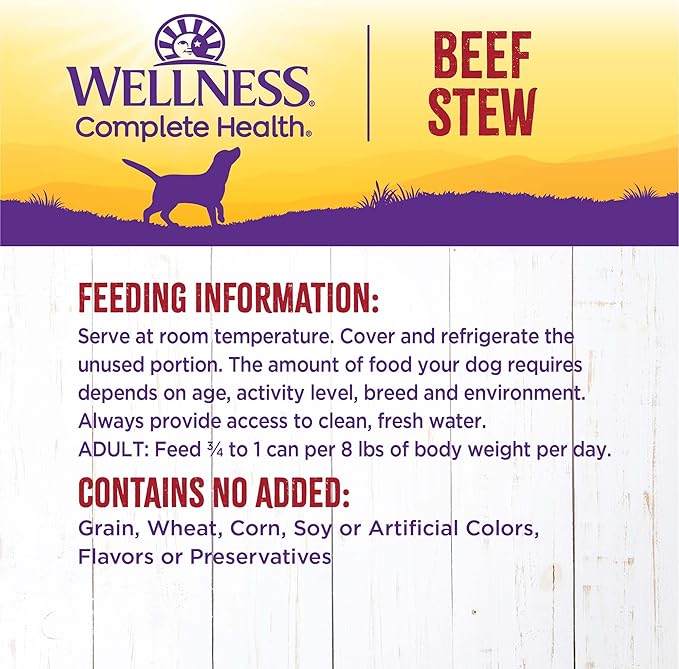 Wellness Complete Health Thick & Chunky Natural Grain Free Canned Wet Dog Food, Beef Stew, 12.5-Ounce Can (Pack of 12)