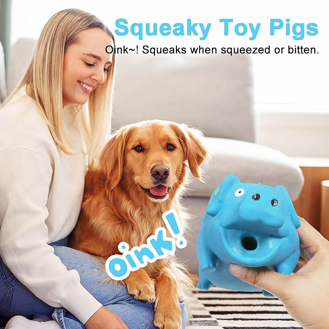Squeaky Pig Dog Toy That Oinks, Latex Pig 7.3 in Grunting Dog Toys, Durable Dog Chewing Toys for Small Medium Large Dogs (Blue, 1 Pcs)
