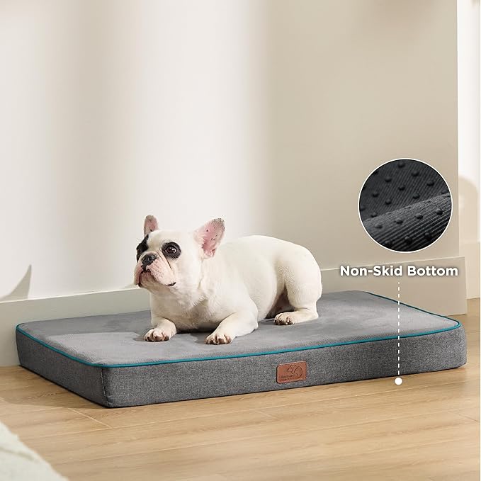 Bedsure Memory Foam Dog Bed for Small Dogs - Orthopedic Pet Beds for Crate with Removable Washable Cover and Nonskid Bottom - Plush Flannel Fleece Top Pet Mat, Grey