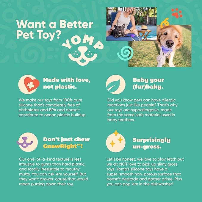 Yomp BallRope Ball on a Rope Dog Toy – Interactive Tug of War Toy for Soft and Medium Chewers, Teething Puppy Ball – Made from Pet-Safe, Non-Toxic Silicone