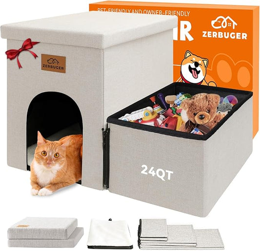 Dog Stairs with Condo 15" H, 2-Step Wider Dog Steps for Small/Medium/Large Old Dogs Cats, Folding Sturdy Storage Pet Stairs Climbing Bed Couch, Ramp for Car Hold Up to 150 lbs, Beige