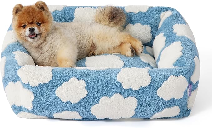 Lesure Cute Dog Bed for Small Dogs - Washable Puppy Beds,Cozy Rectangle Orthopedic Pet Sofa with Jacquard Shaggy Plush & Anti Slip Bottom,25x21x7inches
