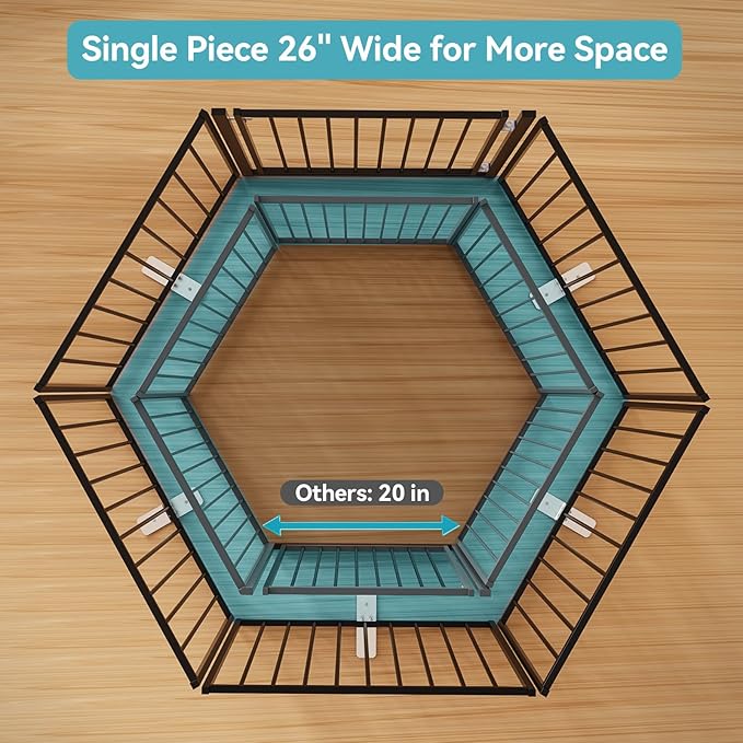 No Pawblems Free Standing Dog Gate with Door, 30'' Tall Foldable Dog Fence for Indoor & Outdoor, Up to 156 Inch Extra Wide Puppy Gate for Stairs, Hallways, Doorways, Deck, Yard (Black, 6 Panels)