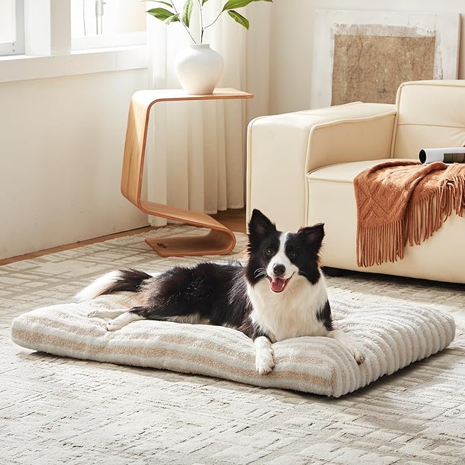 FURTIME Washable XL Dog Bed for Extra Large Dogs, Deluxe Dog Crate Beds Comfy Fluffy Kennel Pad Anti-Slip Pet Sleeping Mat, Machine Washable Dogs Pillow, 40"x27"x3.5", White