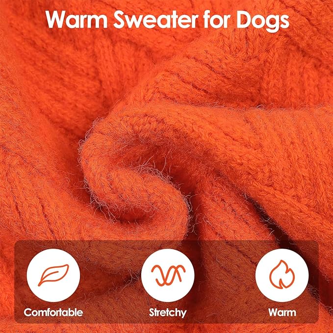SUNFURA Dog Sweater, Medium Dog Sweaters Doggie Pullover for Fall Winter, Fleece Pet Christmas Sweaters for Holiday, Warm Turtleneck Knitwear for French Bulldog, Boston Terrier, Orange M