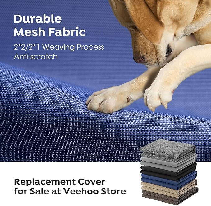 Veehoo Outdoor Elevated Dog Bed for Medium Dogs, Cooling Raised Dog Cots Beds Training Platform Off Ground Hammock with Breathable Mesh, No-Slip Feet, 32"x25", Blue