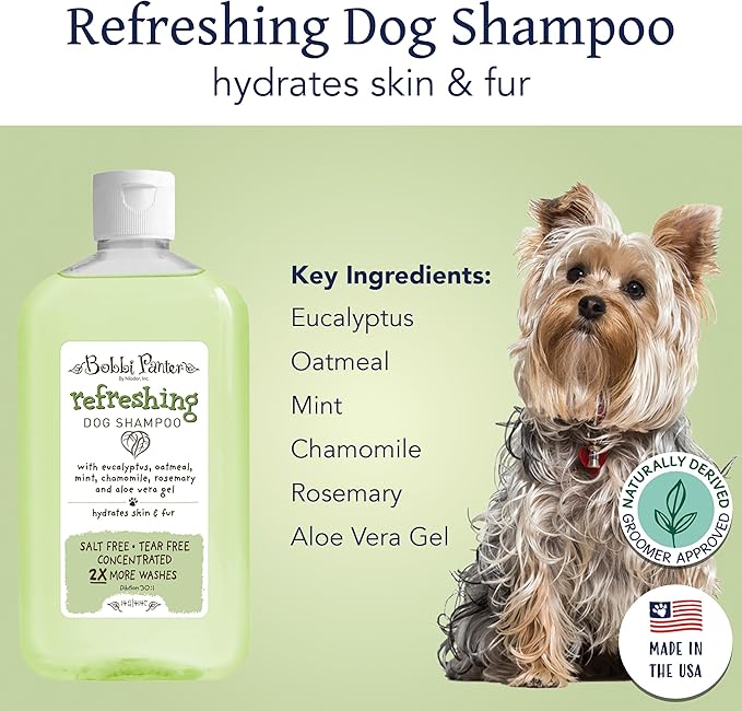 Bobbi Panter Refreshing Dog Shampoo, Hydrates & Soothes Skin & Fur, Minimizes Itching & Dander, Eucalyptus Mint Scent - 30:1 Concentrated Formula, Made in USA, Trusted by Professional Groomers, 14 oz.
