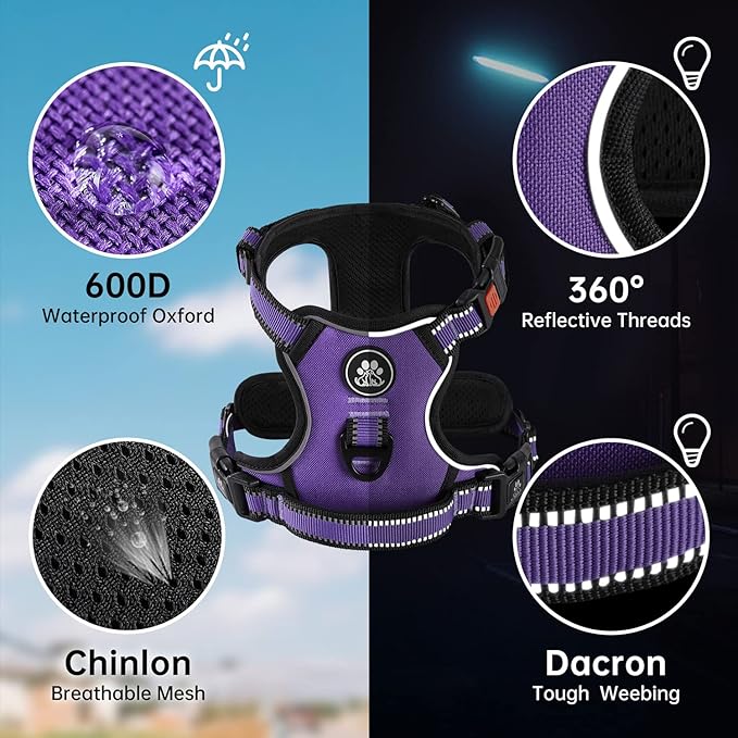 NESTROAD No Pull Dog Harness,Adjustable Oxford Dog Vest Harness with Leash,Reflective No-Choke Pet Harness with Easy Control Soft Handle for Large Dogs(Large,Purple)