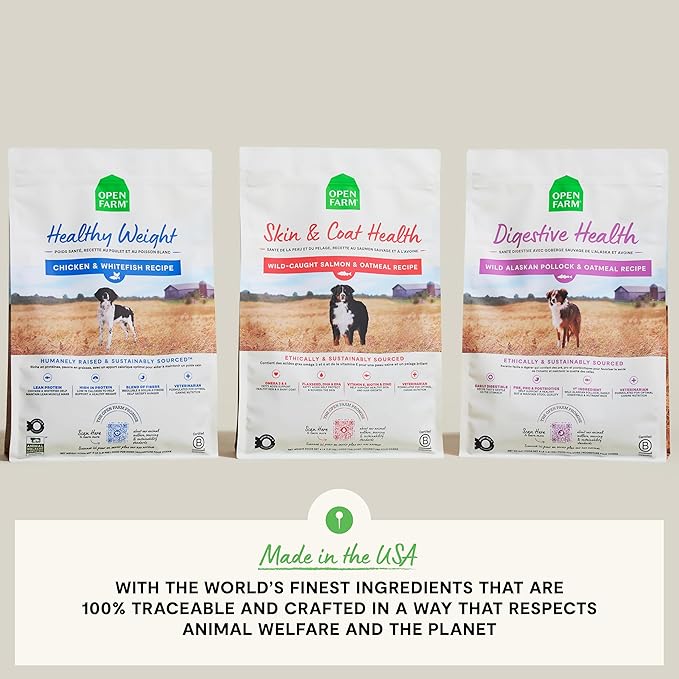 Open Farm, Digestive Health Dog Food, Veterinarian Formulated Easily Digestible Formula with Probiotics for Dogs, Wild-Alaskan Pollock & Oatmeal Recipe, 4lb Bag