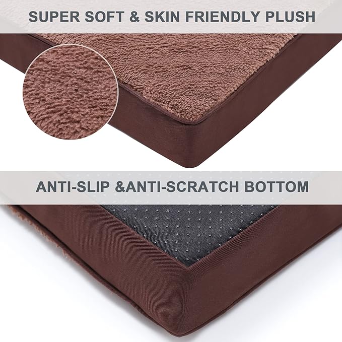 MIHIKK Waterproof Dog Bed Medium Size Dog Orthopedic Dog Beds for Crate with Removable Washable Cover Egg-Crate Foam Pet Pad Mat with Anti-Slip Bottom, 35x22 Inch, Brown