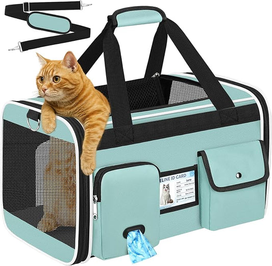 HUANLANG Soft-Sided Cat Carrier Airline Approved,Dog Carriers for Small Dogs Medium Cats,Pet Travel Carrier Up to 15 Lbs,Collapsible Cat Bag