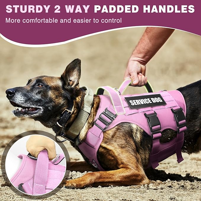 WINSEE Service Dog Vest Harness for Large Dog, Tactical Working MOLLE Vest with 10 Pet Patches, No Pull Heavy Duty Harness for Training Walking