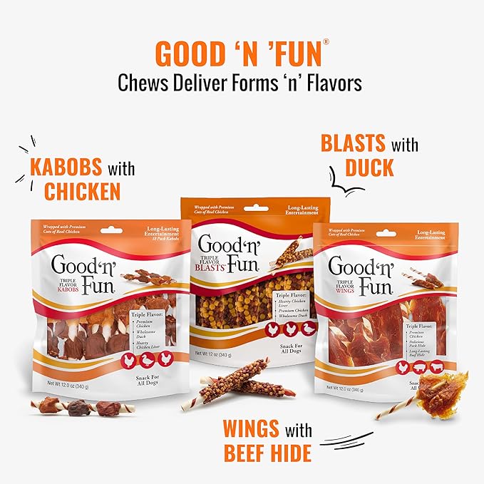 Good 'n' Fun Triple Flavor Ribs Chews for All Dogs, 24 Ounces, Treat Your Dog to Long-Lasting Chews Made with Beef Hide, Chicken and Pork Hide