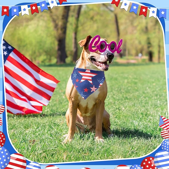 Sanwuta 120 Pcs Patriotic Dog Bandana Bulk American Flag Dog Bandanas Independence Day Pet Scarf Soft Triangle Scarfs for Small and Medium Pets, 30 Styles