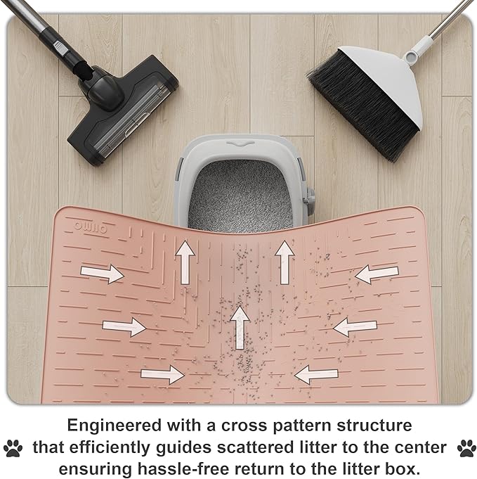 Cat Litter Mat Large Trapping Mat Premium Silicone Rubber 31.5x23.6 Coral, Waterproof and BPA Free Kitty Litter Box Mat, Easy to Clean and Keeps The Floor Tidy