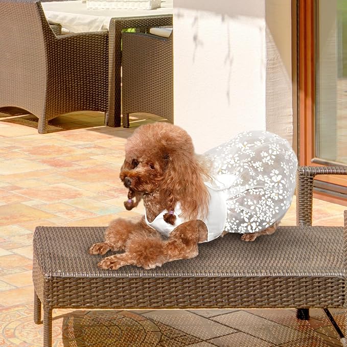 Dog Dresses, Pups Dresses for Small Dogs, Summer Puppy Clothes, Dog Party Skirt with Bow Tie, Pet Slik Costume, White S