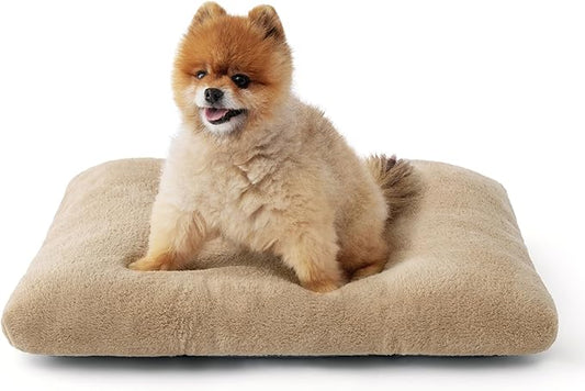 Bedsure Small Dog Bed for Crate Washable, Comfort Fluffy Plush Pillow Bed Crate Pad, Non-Slip and Machine Washable Kennel Pet Sleeping Mat for Puppy/Cat, 24"x17", Brown