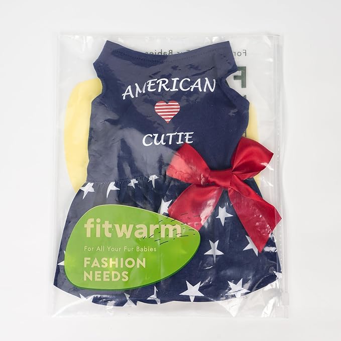 Fitwarm 100% Cotton 4th of July American Cutie Dog Clothes Patriotic Dresses Memorial Day Dog Outfits Doggie Dress Pet Cat Apparel Blue Medium