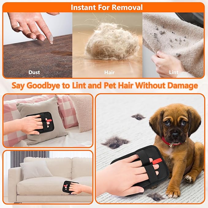 Pet Hair Removal Glove，Static Electricity Grooming Mitt Tool for Dogs & Cats - Remove Fur from Pets, Furniture, Car Seats， Clothing and Sofas