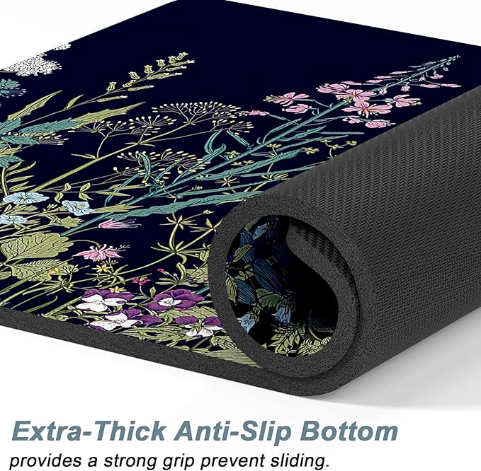 Rnivvi Dog Food Mat, 12" x 19" Flower Absorbent Dog Cat Bowl Mat for Food and Water, Cute Anti-Slip Rubber Pet Feeding Rug Protect Floors, Puppy Placemat for Feeding & Watering Supplies,Black Floral