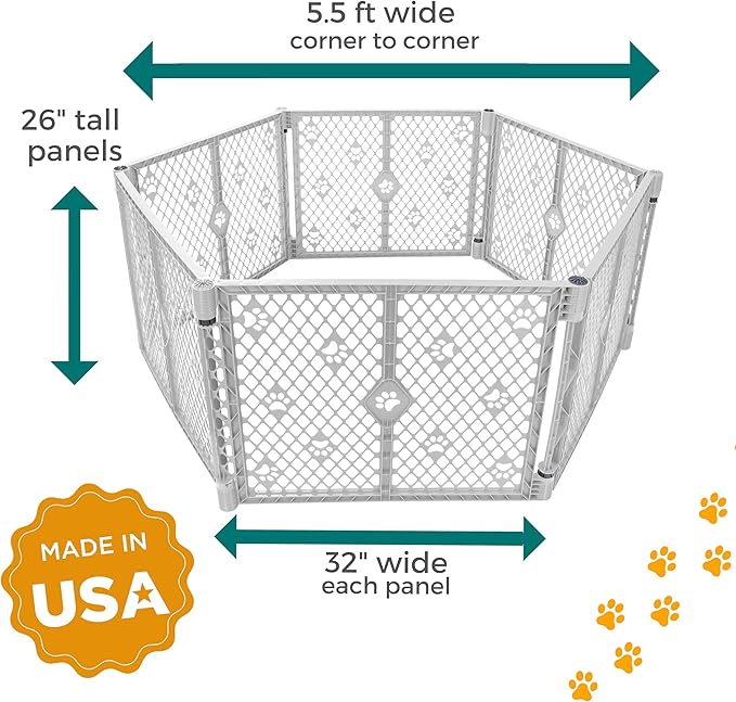MYPET 6-Panel Paws Petyard, Gray Dog Playpen, Durable & UV-Resistant Puppy Playpen, Indoor/Outdoor Portable Dog Pen, Adjustable for Your Pet's Comfort, Friendly Design for Happy Pets