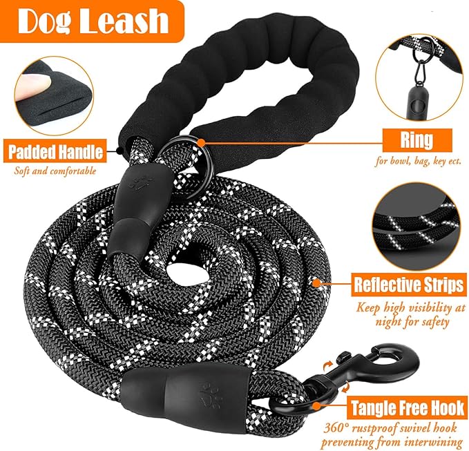 No Pull Dog Harness, Collar & Leash Set | Includes Dog Seat Belt, Collapsible Bowls & Poop Bag Dispenser. Ideal for Training, Walking, Hiking. Fits Small to Large Dogs(Black-L)
