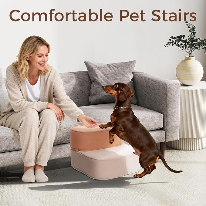 Dog Stairs for High Beds 10.6" H 2-Step Pet Steps Non-Slip Balanced with Washable Cover and Suitable Durable High Density Foam Suitable for Small Dogs Cats or Senior Dogs with Arthritis