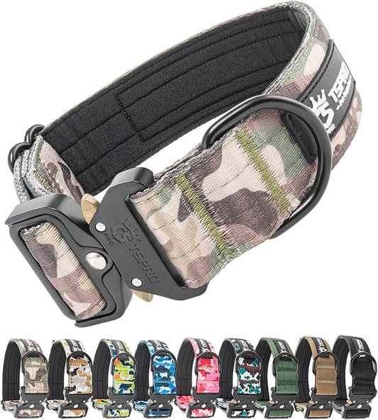 TSPRO Premium Dog Collars Tactical Dog Collar with Patch and Heavy Duty Quick-Release Metal Buckle Durable Thick and Adjustable for Medium to Large Dogs (Military Green M)