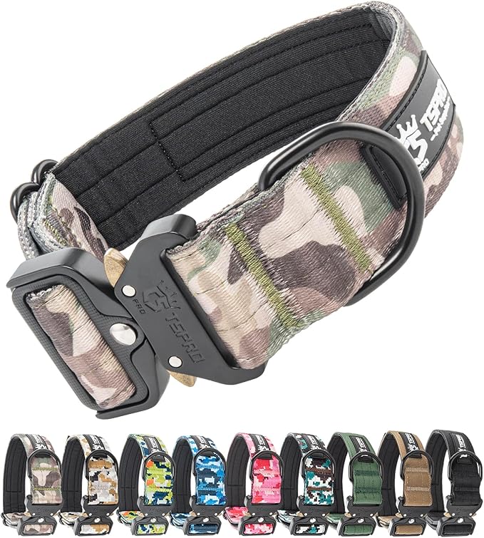 TSPRO Premium Dog Collars Tactical Dog Collar with Patch and Heavy Duty Quick-Release Metal Buckle Durable Thick and Adjustable for Medium to Large Dogs (Military Green L)