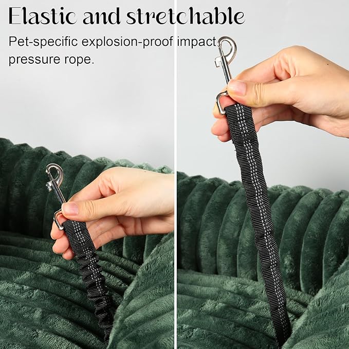 Dog Car Booster Seat, for Small Dogs Under 30 lbs, Detachable Washable Travel Bed with Storage Pockets and Safety Belt (Green, Medium)