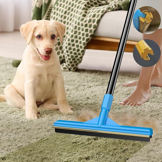 Carpet Rake for Pet Hair Removal, Reusable Cat Dog Hair Remover, 58’’ Adjustable Long Handle Pet Hair Removal Tool, Carpet Rake Scraper, Pet Hair Removal Broom for Rugs, Mats, Couch, Furniture