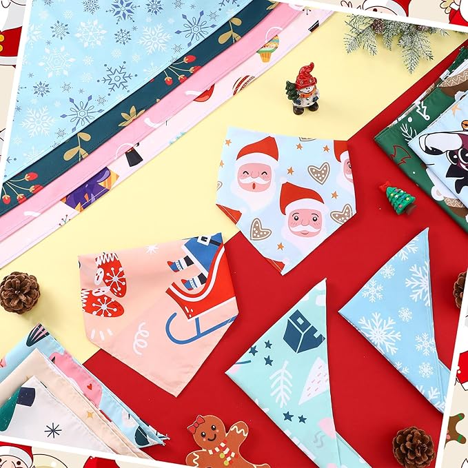 100 Pcs Christmas Dog Bandanas Bulk Pet Bibs Colorful Triangle Scarf Xmas Pet Bandanas for Medium Large Dogs Christmas Party Xmas Costume Decor
