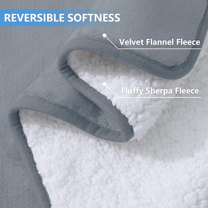 Smiry Waterproof Dog Bed Blanket, Leakproof Pet Throw Blanket for Bed Couch Sofa, Reversible Sherpa Fleece Furniture Protector Cover for Small Medium Large Dogs Cats (Grey, 50x60 inches)