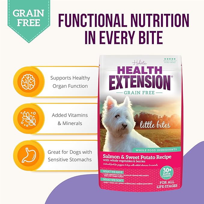 Health Extension Grain Free Salmon Little Bites (3.5 lb / 1.59 kg) - Whole Foods Ingredients Formula with Omega 3 & Probiotics for All Life Stages Dogs