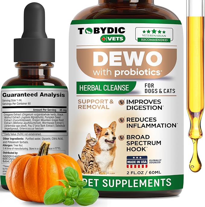 Broad Spectrum Herbal Intestinal Defense with Probiotic for Cats & Dogs - Natural Support Helps to Remove Toxins - Supplement Drops - Made in USA