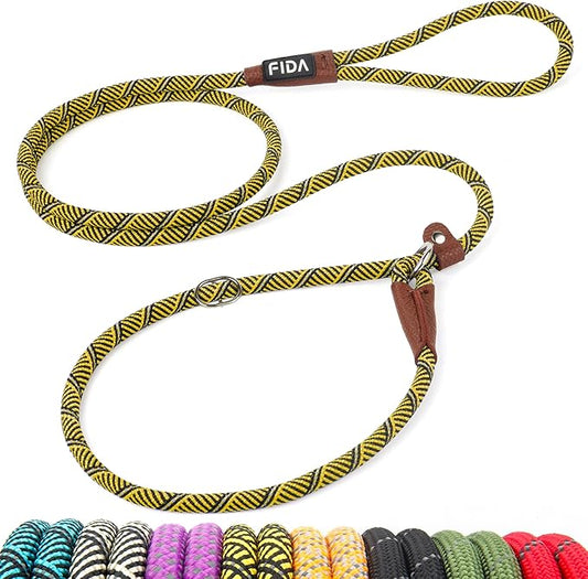 Fida Durable Slip Lead Dog Leash, 6 FT x 3/8" Heavy Duty Loop for Small Dogs and Puppies, Comfortable Strong Rope With No Pull Training, Highly Reflective (Yellow)